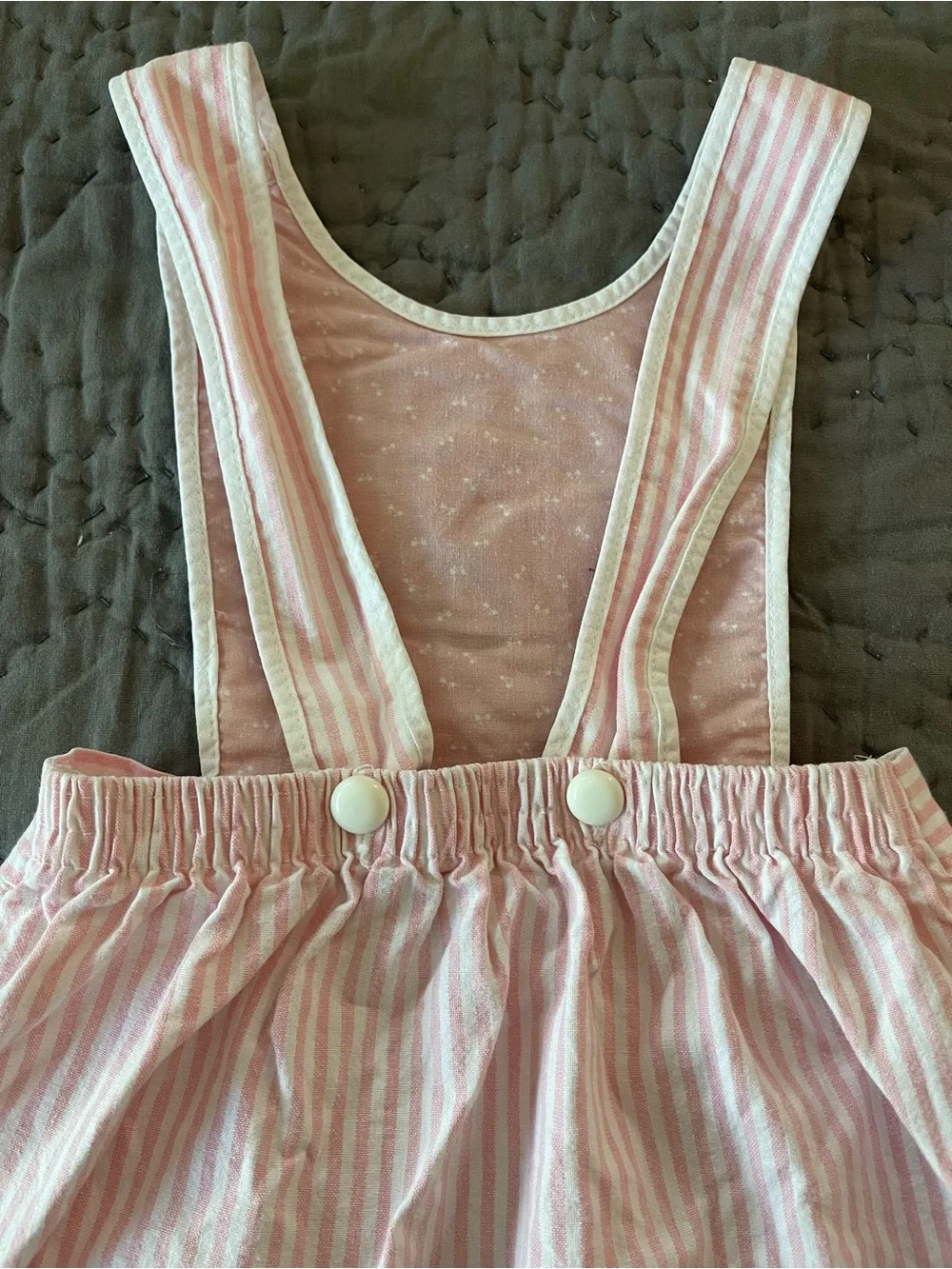 Vintage Ruth Scharf Pink White Striped Girls Overall Dress Bunny Appliqué 4T